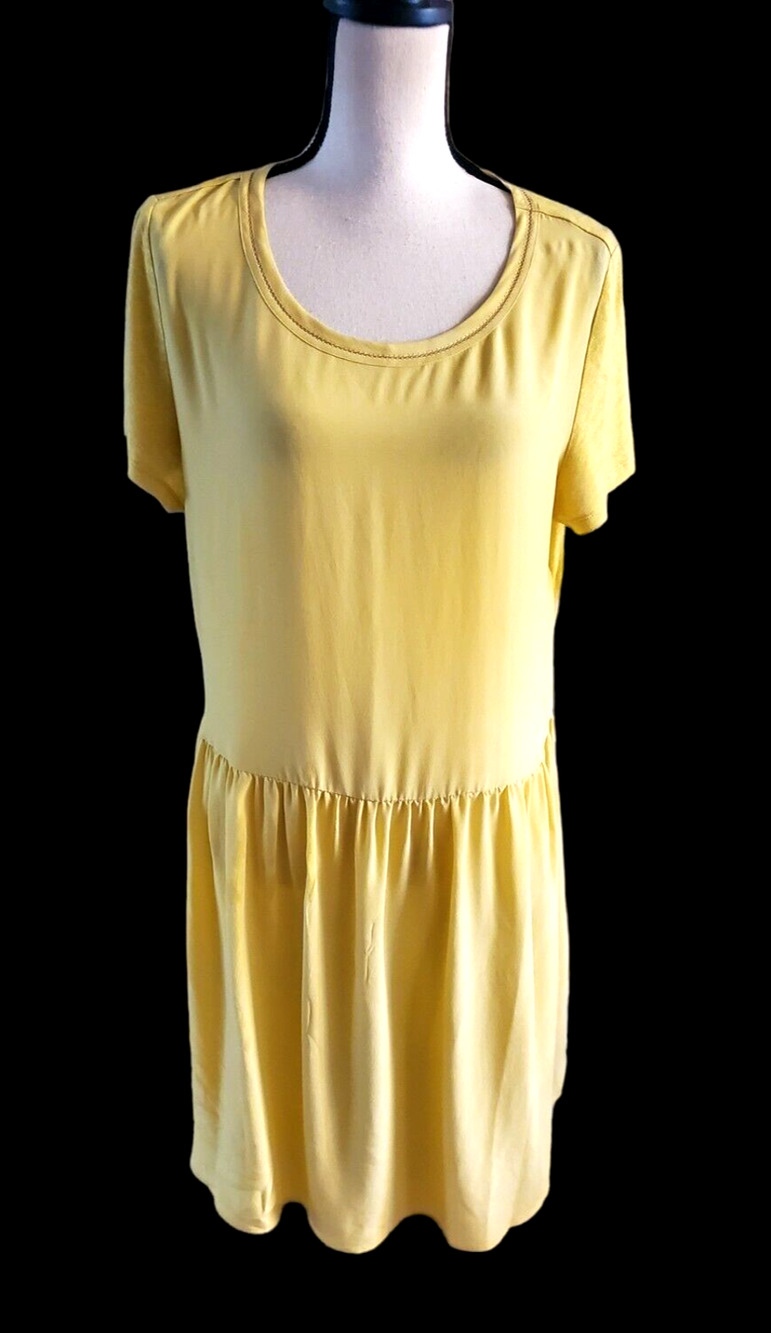A Loves A Anthropologie Yellow Silk Relaxed Fit Knee Length Summer Dress L